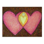 Postal rosada de dos corazones