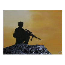 Postal, soldado militar "en guardia "