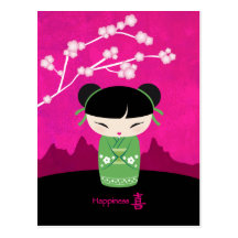 Postal verde de Kokeshi