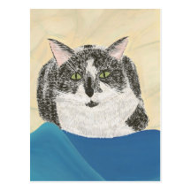 Postales blancos y negros de la pintura del gato d
