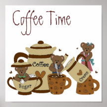 Poster 15x15 del oso del tiempo del café