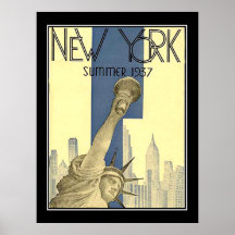 Poster 1937 del art déco del verano de Nueva York
