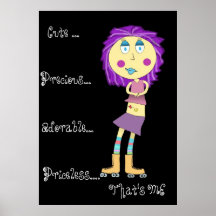 Poster adorable precioso lindo del chica del patin