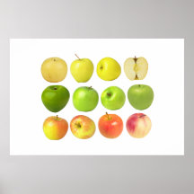 Poster amarillo, verde, y rojo de las manzanas