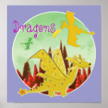 Poster anaranjado de los niños de los dragones