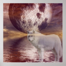 poster ártico del lobo, del océano y de la luna