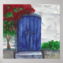 poster azul de la puerta