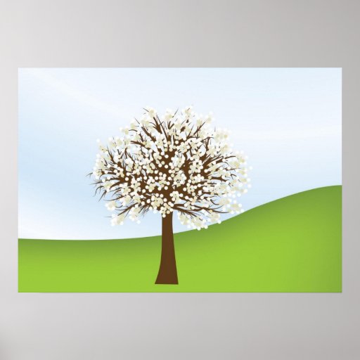 Poster blanco del árbol floreciente