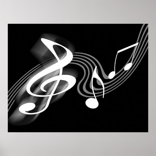 Poster blanco y negro de la escala musical