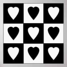 Poster blanco y negro de los corazones