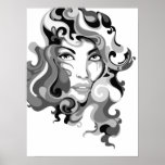 Poster blanco y negro del chica de la pintada