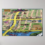 Poster céntrico del mapa del dibujo animado de Aus