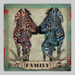 Poster color de rosa de la familia de las cebras posters