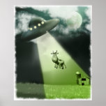 Poster cómico de la abducción de la vaca del UFO