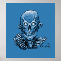 Poster de la cabeza del cráneo del zombi