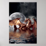 Poster de la fantasía del dragón y de la luna
