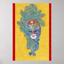 Poster de la máscara del pavo real del carnaval