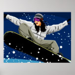 Poster de la snowboard de las mujeres jovenes