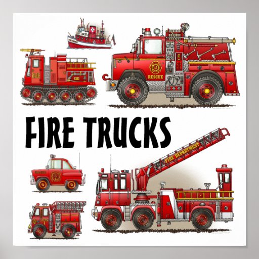 Poster de los bomberos de los coches de bomberos