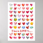 Poster de los corazones del amor de la tarjeta del