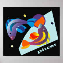 Poster de los pescados de Piscis - negro