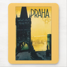 Poster de Praga del vintage (Praga) Alfombrillas De Ratón