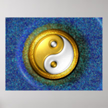 Poster de Yin-Yang, oro y mosaico azul