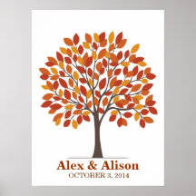 Poster del árbol de la firma del boda - caída natu