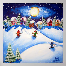 Poster del arte popular del invierno de los esquia