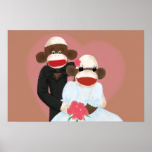 Poster del boda del mono del calcetín (Bowty y vio