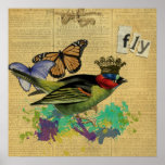 Poster del collage del ejemplo del pájaro del vint