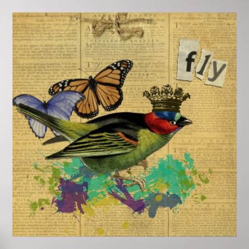 Poster del collage del ejemplo del pájaro del vint
