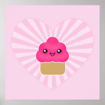 Poster del corazón de la magdalena de Kawaii