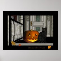 Poster del gatito del pórtico del feliz Halloween
