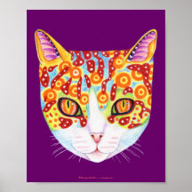 Poster del gato o impresión colorido de la bella a