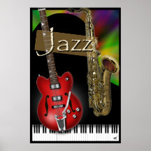 Poster del jazz del piano, del saxofón y de la gui