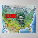 Poster del mapa de Illinois los E.E.U.U.