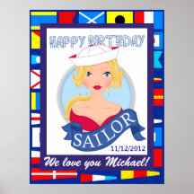 Poster del marinero del feliz cumpleaños - SRF