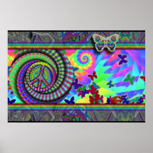 Poster del signo de la paz y de la mariposa