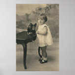 poster del teléfono del chica y del perro