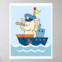Poster del velero del elefante del bebé
