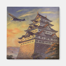 Poster del viaje del japonés del vintage, aeroplan iman de nevera