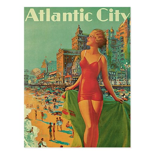Poster del viaje del vintage; Atlantic City, Blond Postales