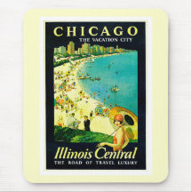Poster del viaje del vintage, Chicago, Illinois Alfombrilla De Ratón