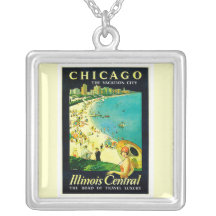 Poster del viaje del vintage, Chicago, Illinois Collares
