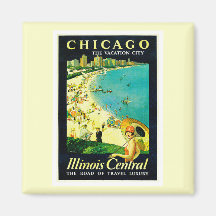 Poster del viaje del vintage, Chicago, Illinois Iman Para Frigorífico