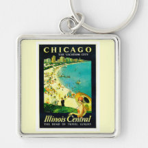Poster del viaje del vintage, Chicago, Illinois Llaveros