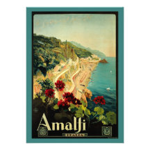 Poster del viaje del vintage, costa costa de Amalf Comunicado Personal
