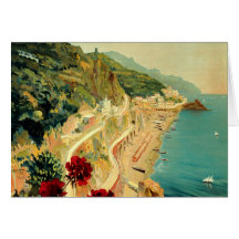 Poster del viaje del vintage, costa costa de Amalf Tarjeta