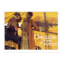 Poster del viaje del vintage de Barcelona Tarjetas Postales